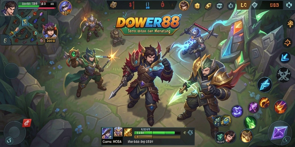 Gameplay seru DOWER88 di arena pertempuran MOBA.
