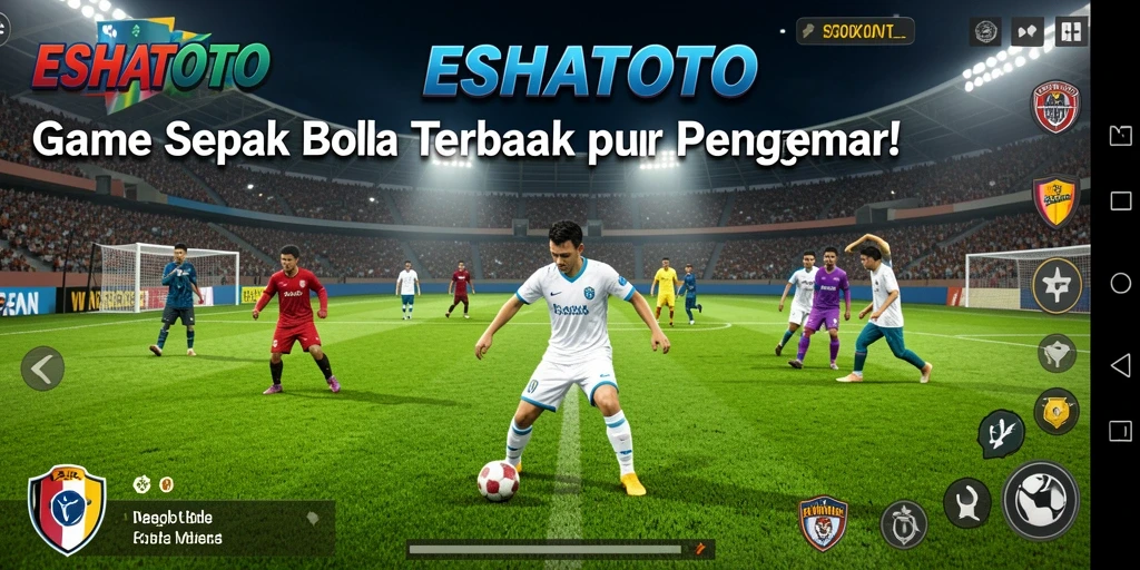 Tampilan gameplay ESHATOTO dengan aksi sepak bola yang mendebarkan.