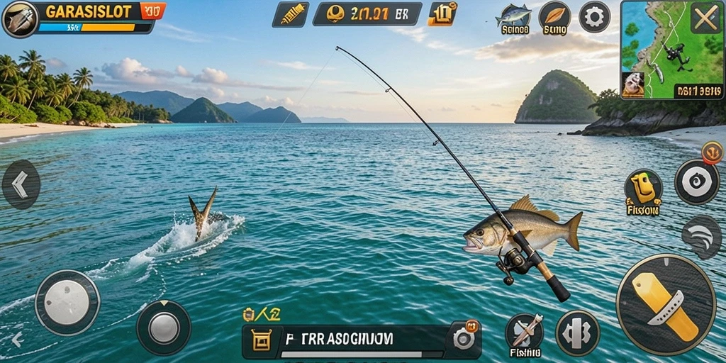 Tampilan gameplay GARASISLOT yang menakjubkan saat memancing ikan.