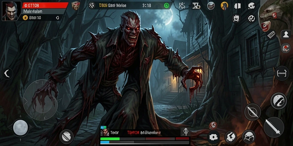Screenshot gameplay GT108 menunjukkan suasana mencekam saat karakter menjelajahi area gelap.