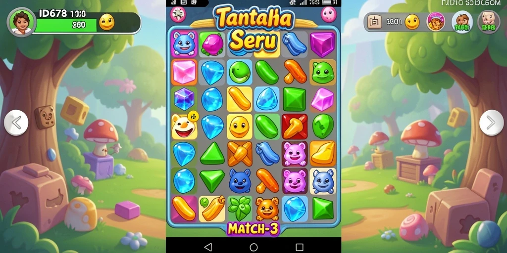 Screenshot gameplay <strong>ID678</strong> dengan grafis Match-3 menarik.