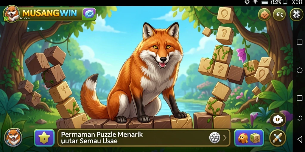 Tampilan gameplay MUSANGWIN dengan grafik menarik dan puzzle menantang.