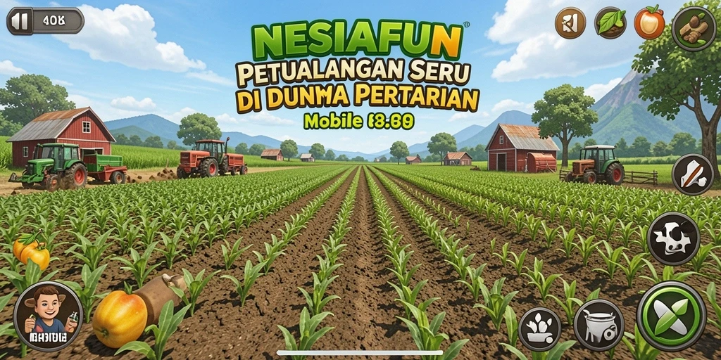 Screenshot gameplay <strong>NESIAFUN</strong> yang menampilkan ladang subur dan hewan peliharaan.
