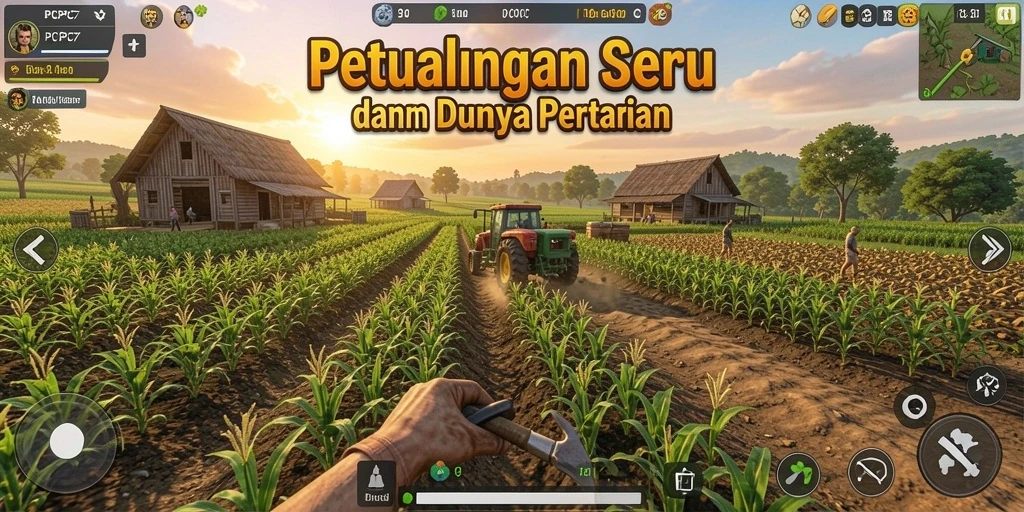 Tampilan gameplay PCPC7 dengan aktivitas pertanian yang menarik.