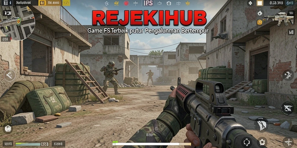 Screenshot utama REJEKIHUB yang menunjukkan aksi intens dalam pertempuran FPS.