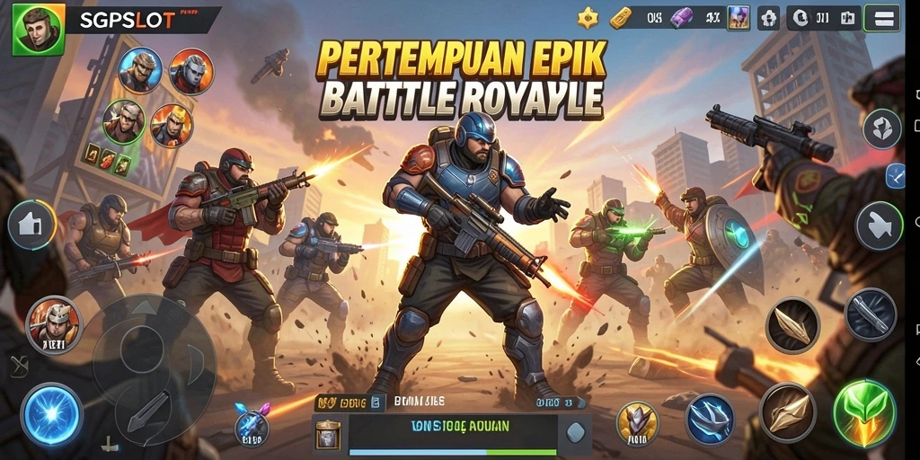 Screenshot SGPSLOT menunjukkan pertempuran intens di arena Battle Royale.