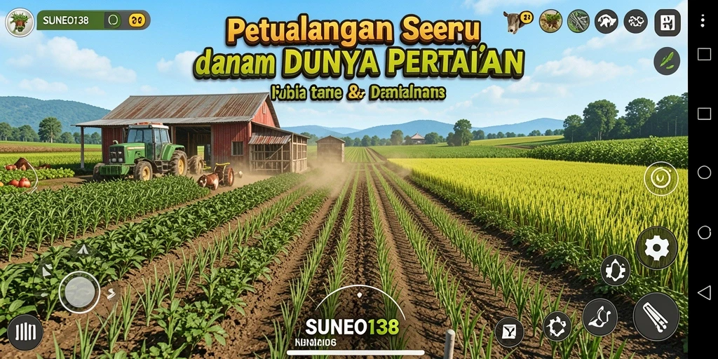 Tangkapan layar gameplay SUNEO138 yang menampilkan kebun yang indah.