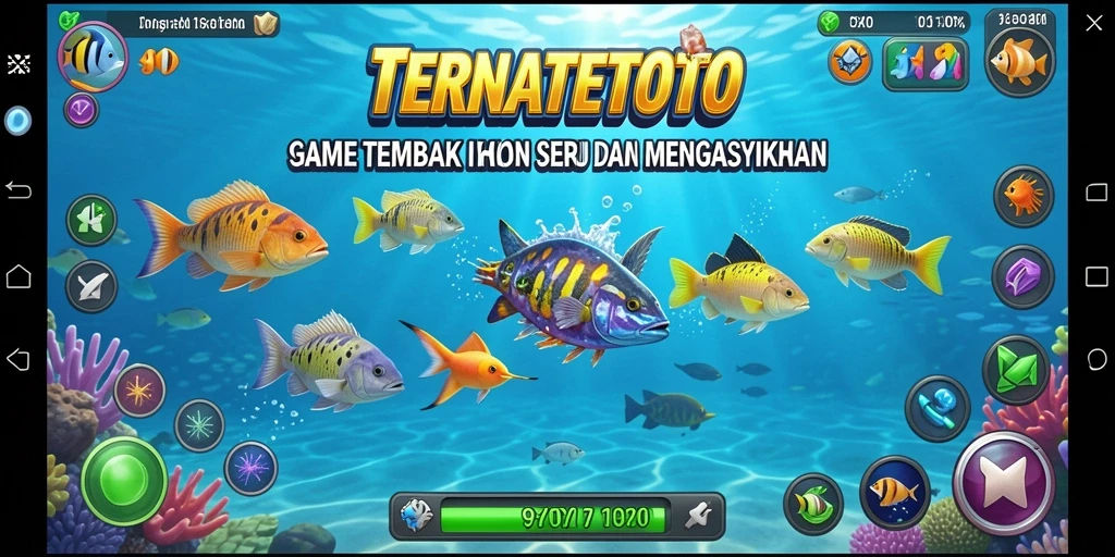 Screenshot gameplay TERNATETOTO menampilkan aksi menembak ikan.