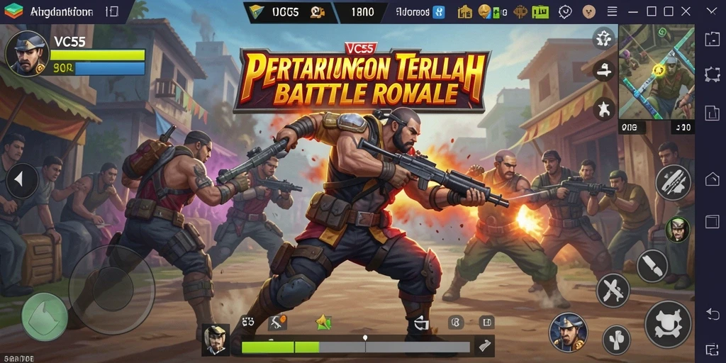 Screenshot gameplay VC55 yang menunjukkan pertempuran seru dalam Battle Royale.