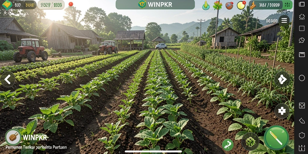 Screenshot dari gameplay WINPKR menampilkan aktivitas berkebun yang asyik.